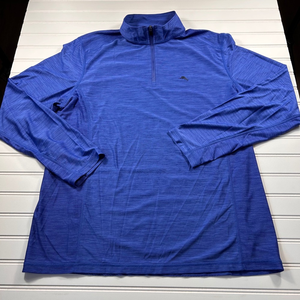 Tommy Bahama IslandZone 1/4 Zip Long Sleeve Pullover Mens M Blue Heathered Golf - Picture 4 of 14